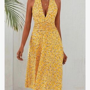 Floral Yellow Halter Dress